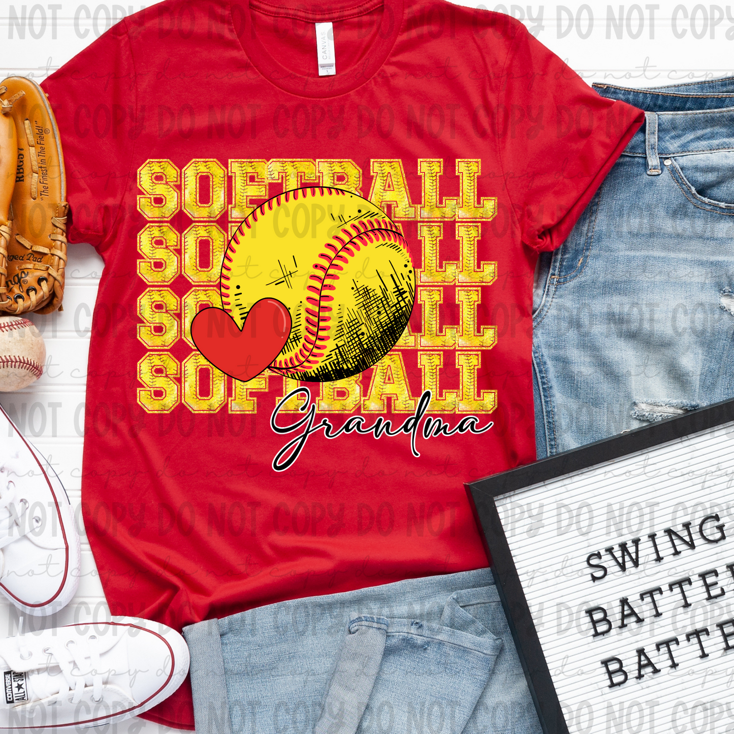 Softball Faux Glitter Stack Grandma Heart - PNG