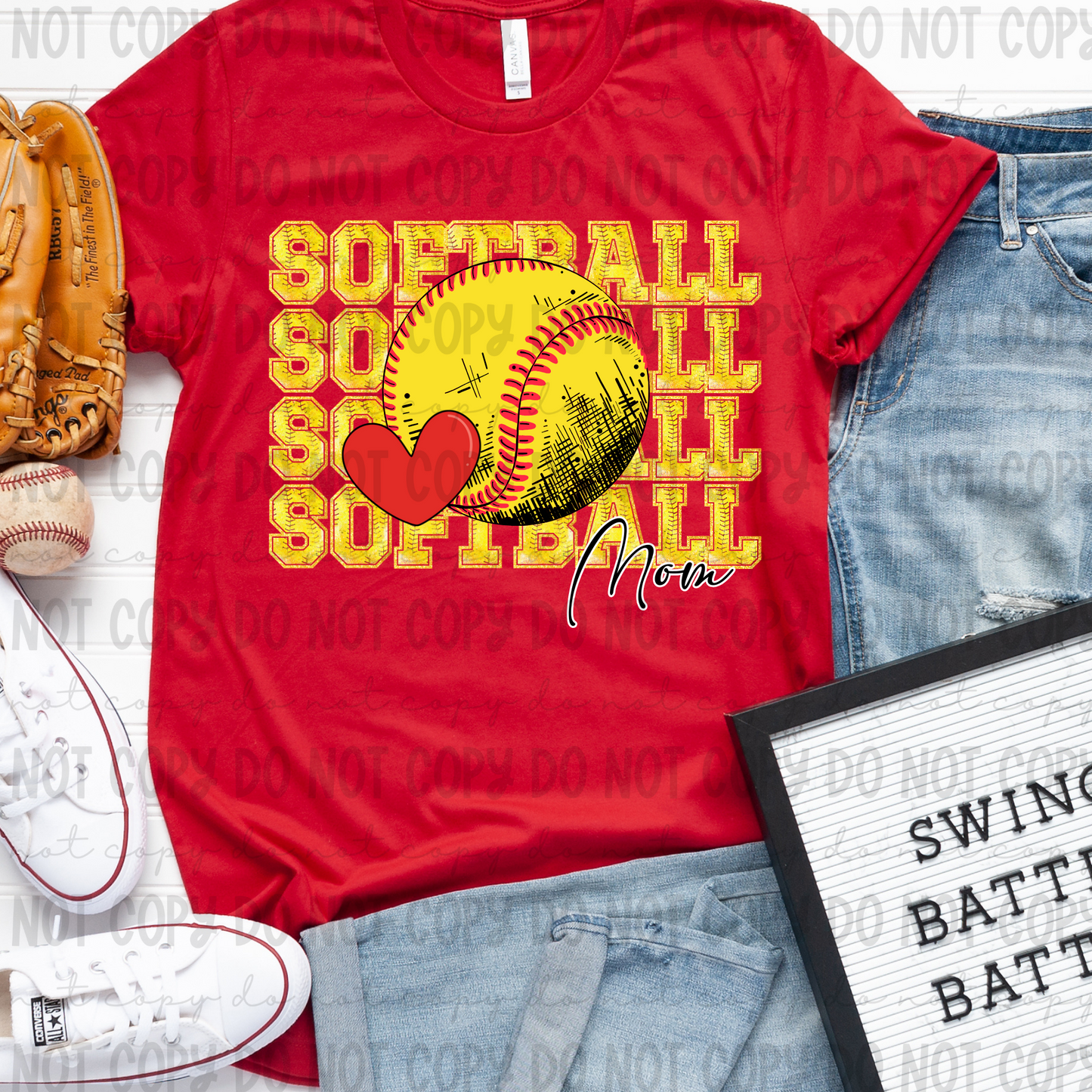Softball Faux Glitter Stack Mom Heart - PNG