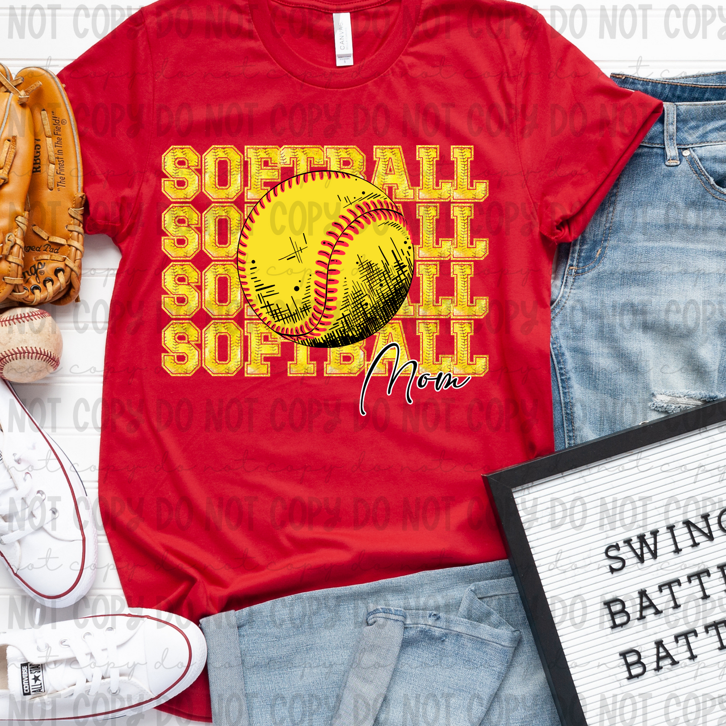 Softball Faux Glitter Stack Mom - PNG