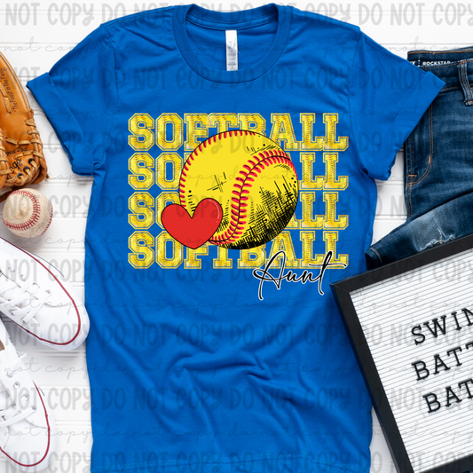Softball Faux Glitter Stack Aunt Heart - PNG