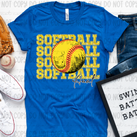 Softball Faux Glitter Stack Aunt - PNG