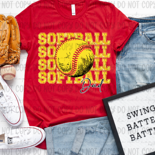 Softball Faux Glitter Stack Dad - PNG