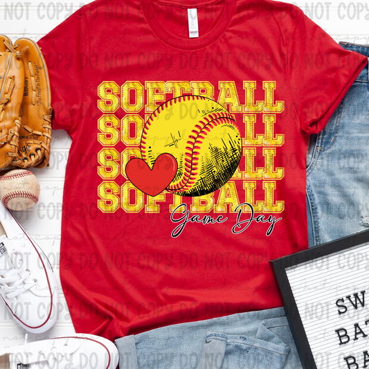 Softball Faux Glitter Stack Game Day Heart - PNG
