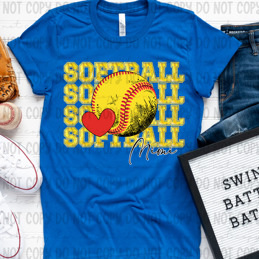 Softball Faux Glitter Stack Mimi Heart - PNG