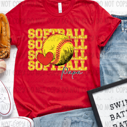 Softball Faux Glitter Stack Papa Heart - PNG