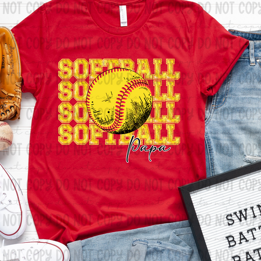 Softball Faux Glitter Stack Papa - PNG