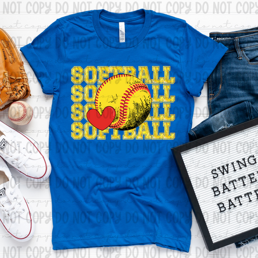 Softball Faux Glitter Stack Heart - PNG