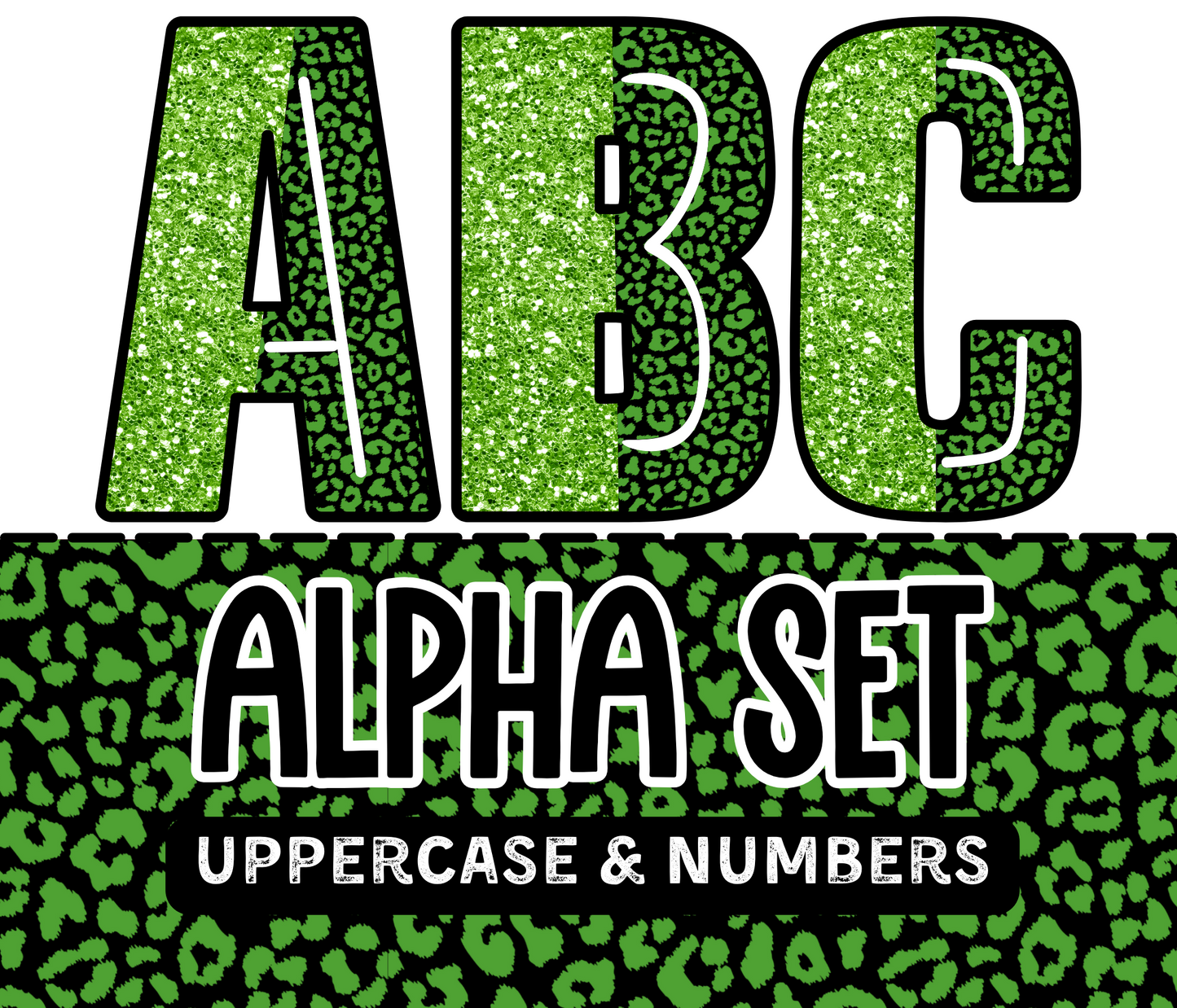 Color Block Alpha - Green Faux Glitter, Green Leopard