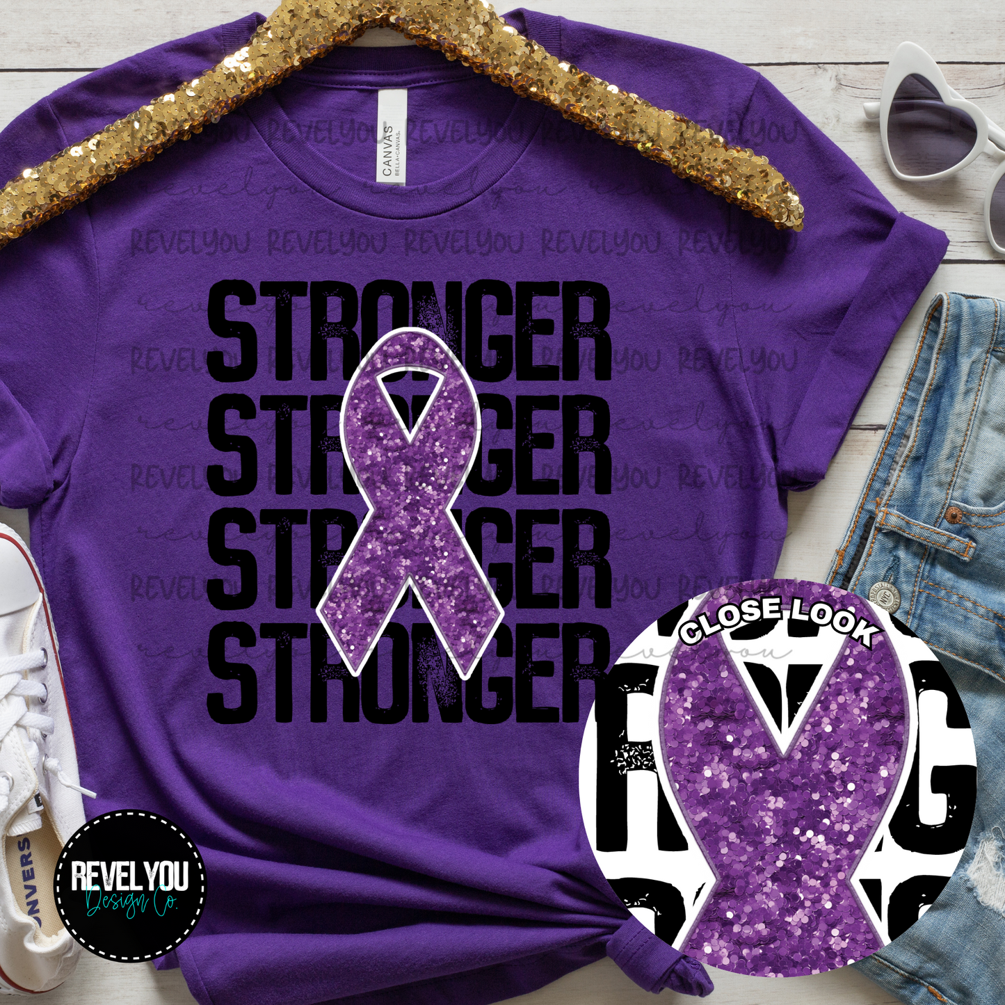 Purple Stronger Stack Flag Faux Embroidery Sequin Look - PNG