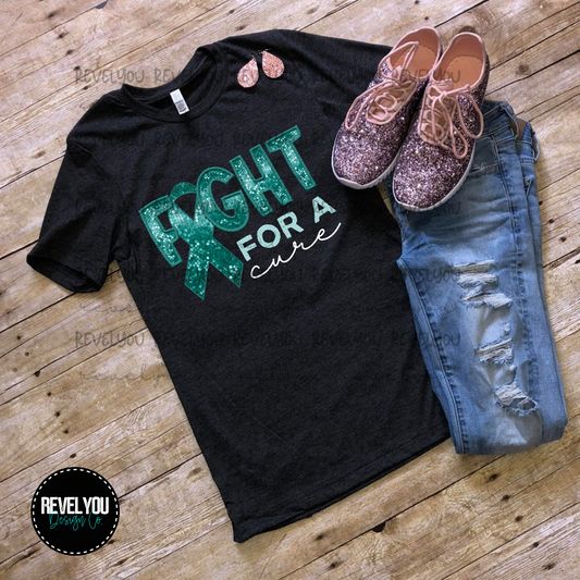 Teal Fight For A Cure Faux Embroidery Sequin Look - PNG