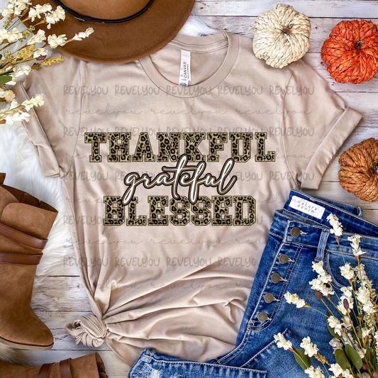 Thankful Grateful Blessed Faux Leopard Chenille - PNG