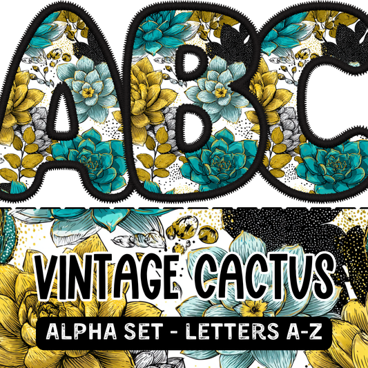 Vintage Cactus Embroidered Alpha Set (Capital Letters Only)