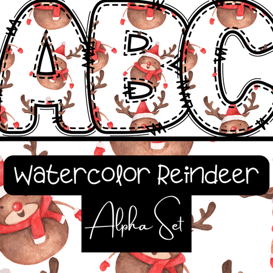 Watercolor Reindeer Alpha Set - A-Z Upper Case + 0-9