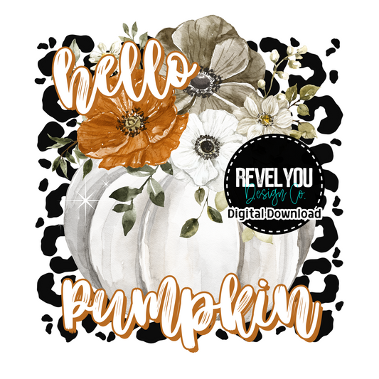 Hello Fall Pumpkin Black Leopard - PNG