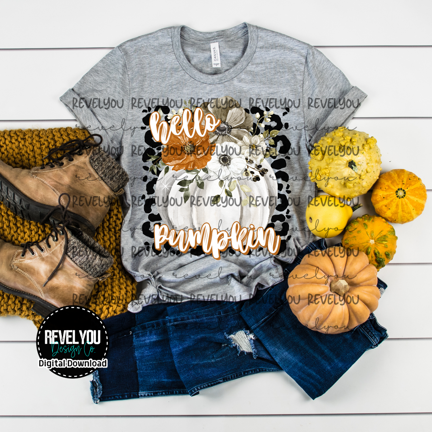 Hello Fall Pumpkin Black Leopard - PNG