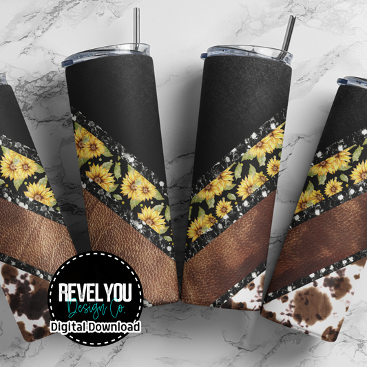 Sunflower Cowhide Bling - Digital Tumbler PNG