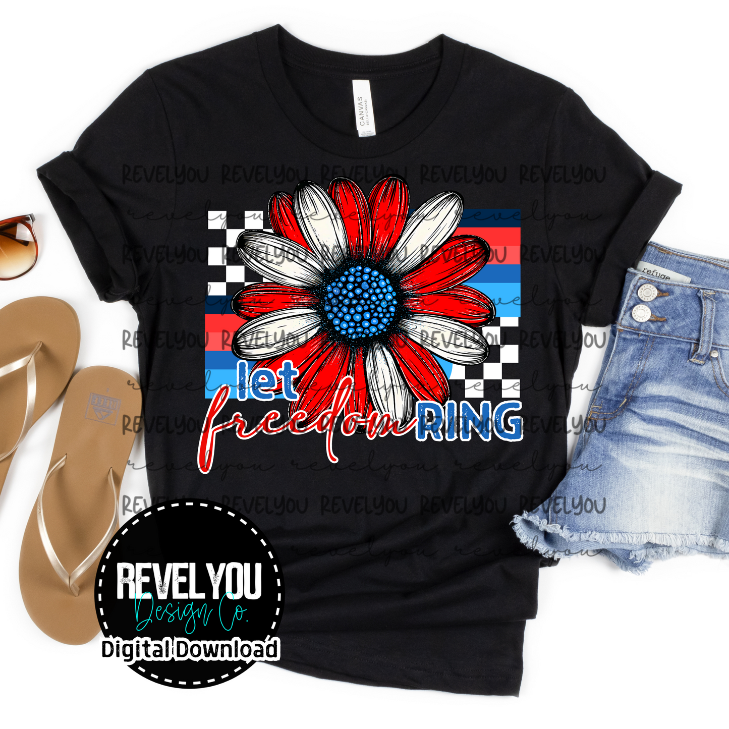Let Freedom Ring Retro Flower - PNG