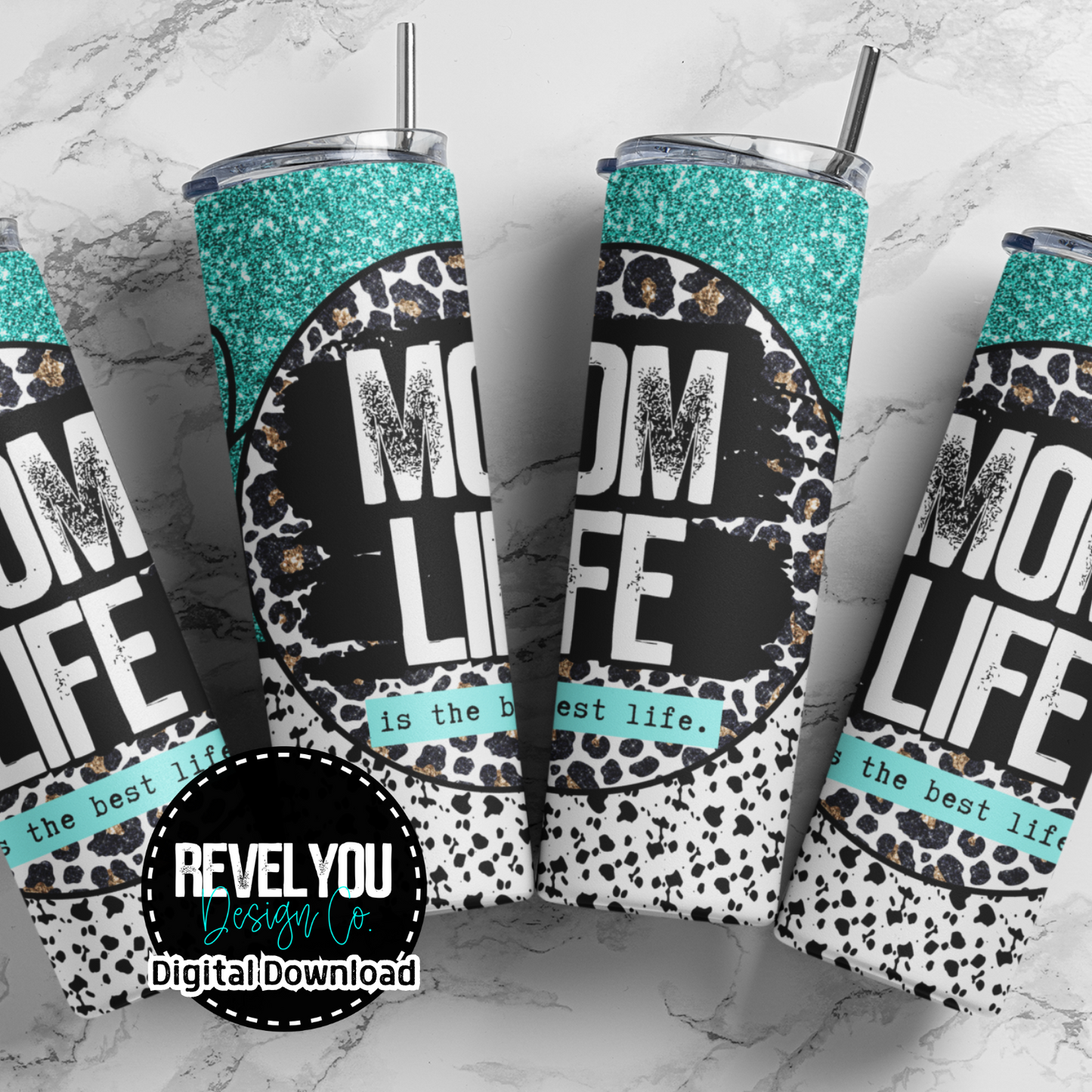 Mom Life Glitter Teal - Digital Tumbler PNG