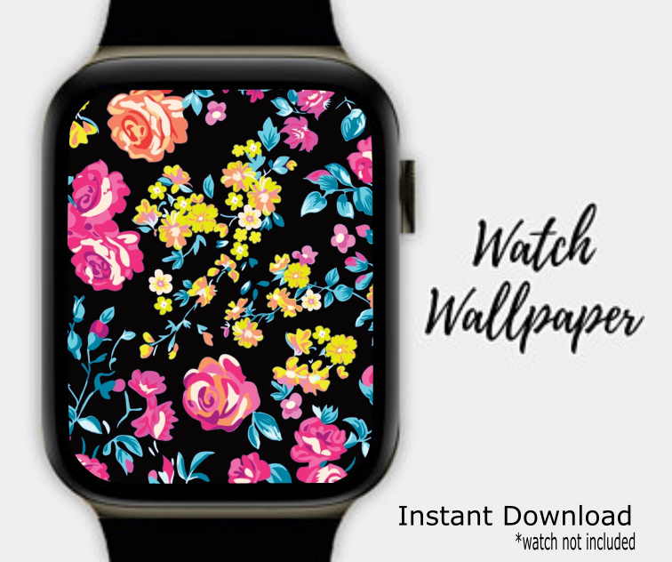 SMART WATCH WALLPAPER - Black Vibrant Floral