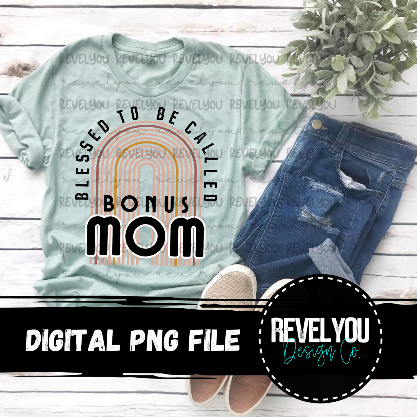 Blessed To Be Called Bonus Mom Rainbow - PNG