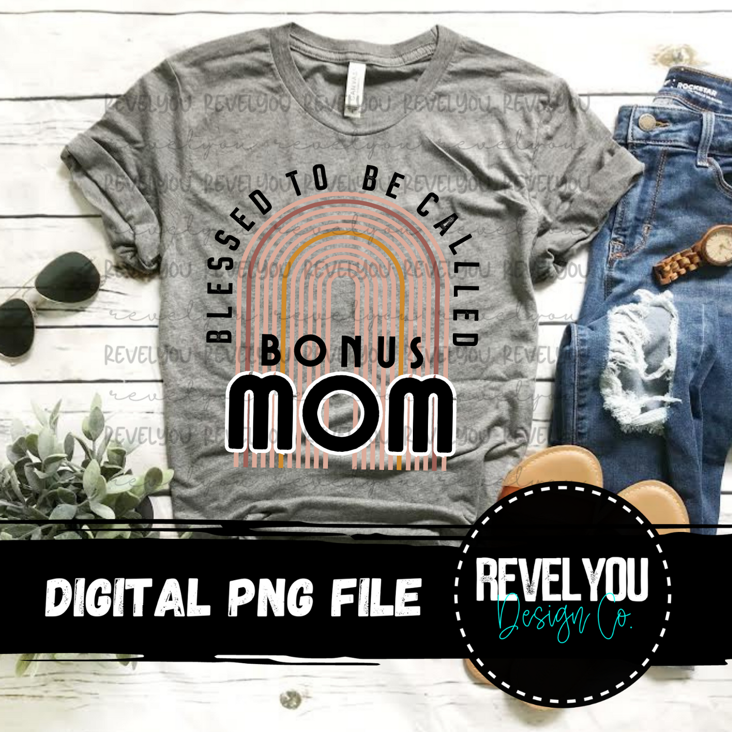 Blessed To Be Called Bonus Mom Rainbow - PNG