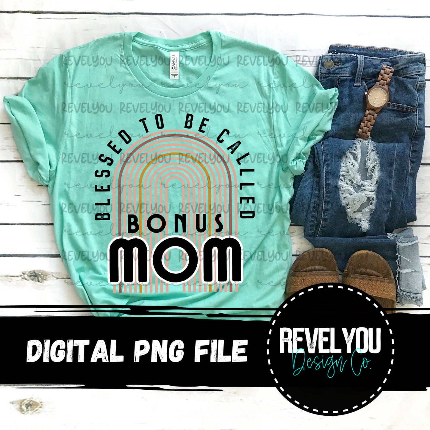 Blessed To Be Called Bonus Mom Rainbow - PNG