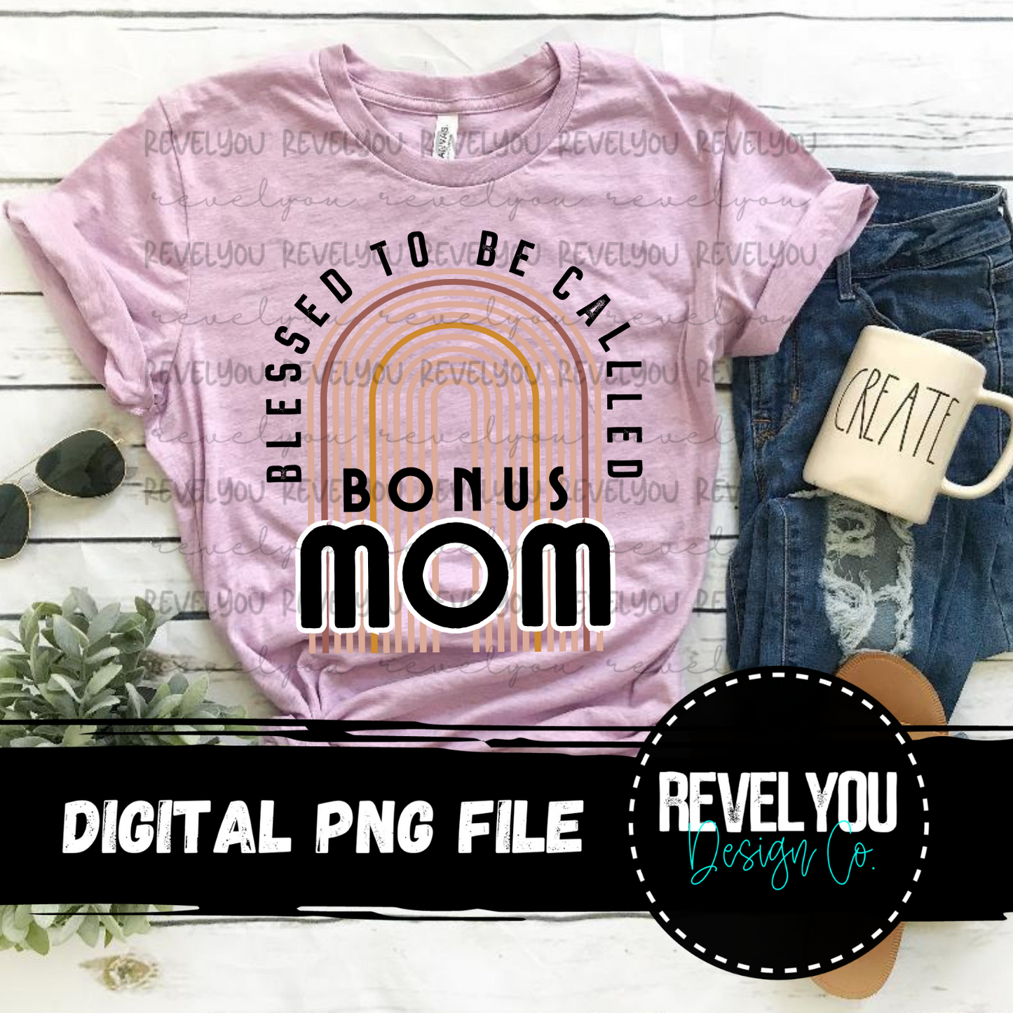 Blessed To Be Called Bonus Mom Rainbow - PNG