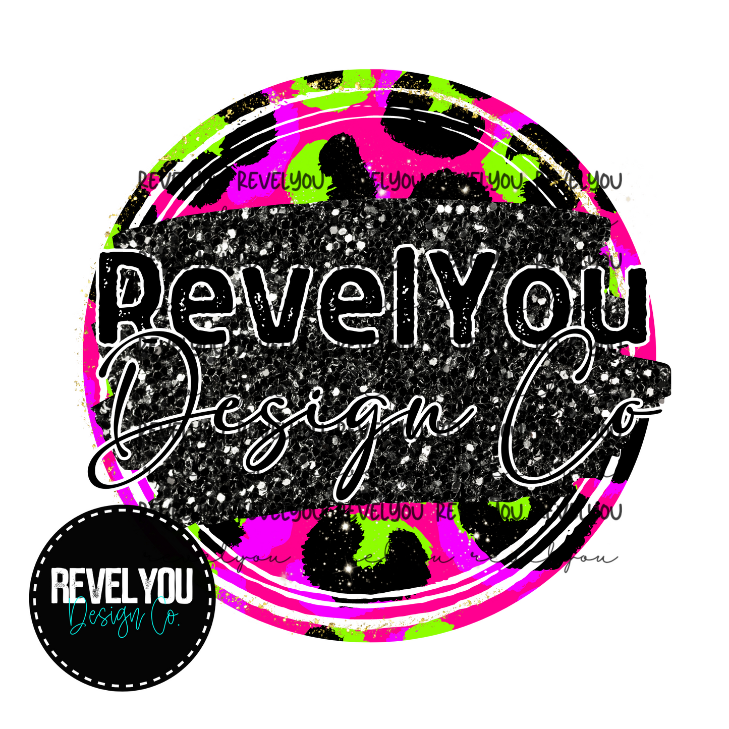 CUSTOMIZE** Neon Leopard Glitter Circle & Personlized QR Code Image - PNG
