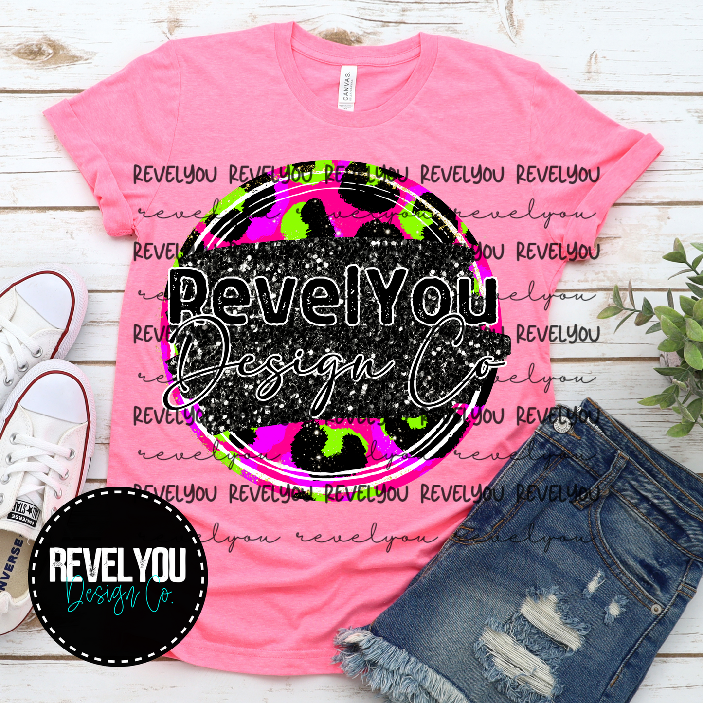 CUSTOMIZE** Neon Leopard Glitter Circle & Personlized QR Code Image - PNG