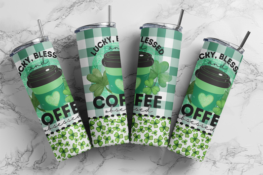 Lucky Blessed Coffee Obsessed - Digital Tumbler PNG