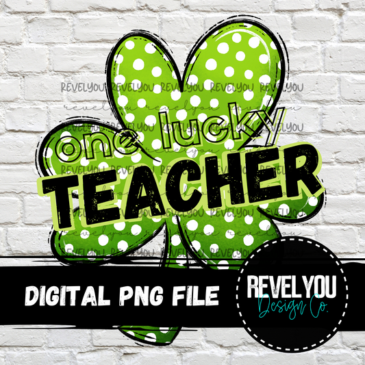 One Lucky Teacher Green - PNG