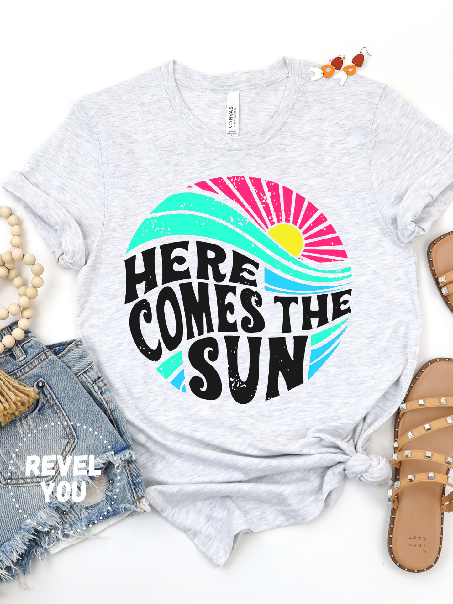 Here Comes The Sun Ash Gray Graphic T Shirt - Ships in 12-15 business days!